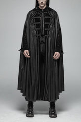 Black Print Embroidery Hooded Mens Gothic Coat Cloak